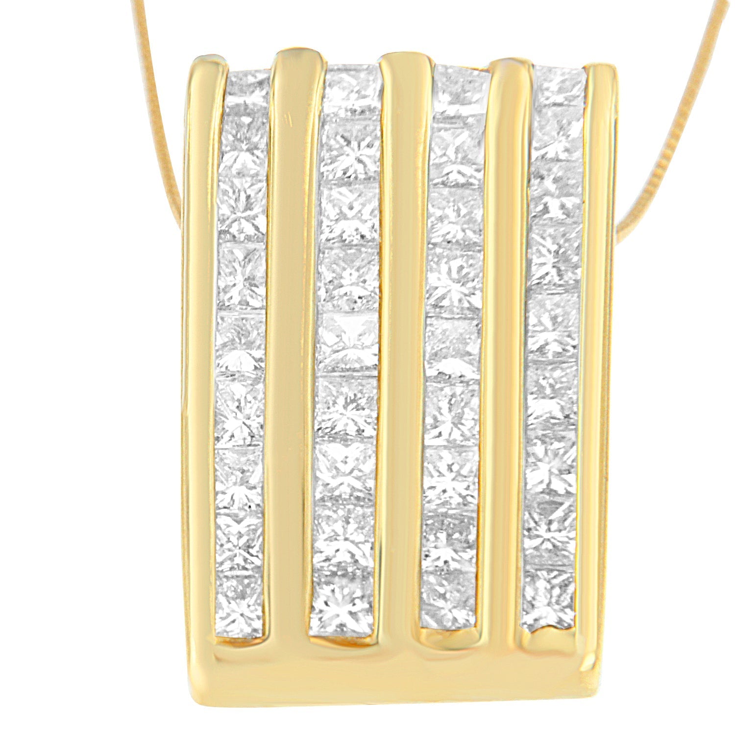 14K Yellow Gold 2 1/3 cttw Princess Cut Diamond Block Pendant Necklace (H-I, SI1-SI2) Bids.com