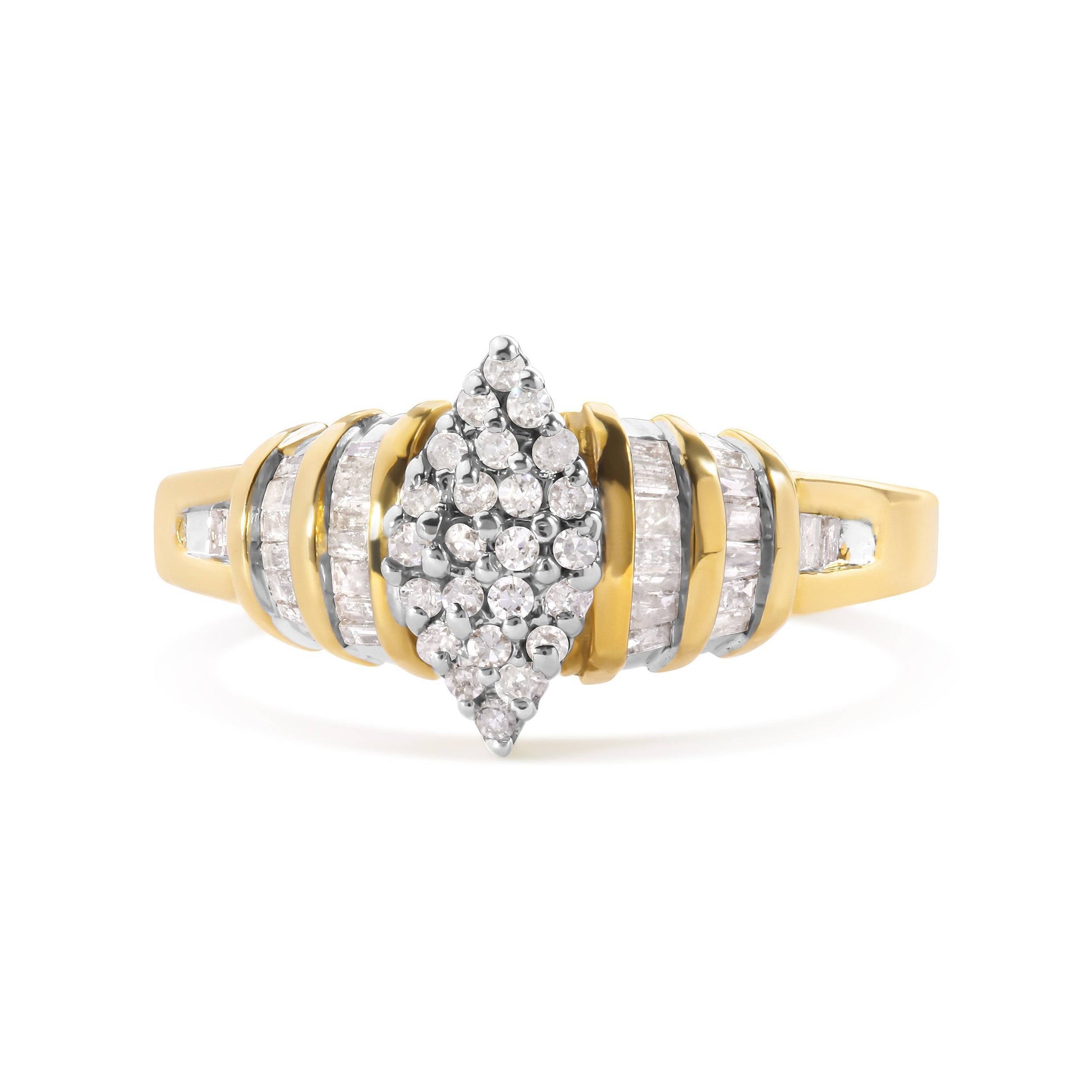 10K Yellow Gold 1/2 Cttw Diamond Pear Shaped Head and Multi Row Channel Set  Shank Ring (H-I Color, SI2-I1 Clarity) - Ring Size 7 Bids.com