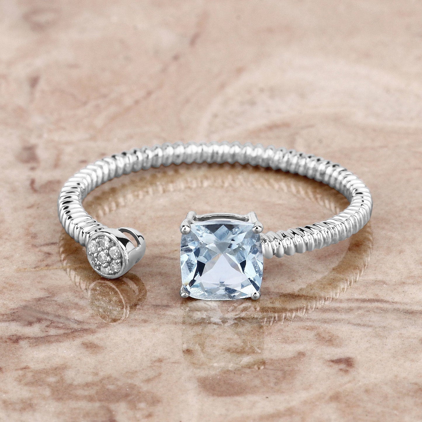 0.52 Carat Genuine Aquamarine and White Diamond 14K White Gold Ring Bids.com