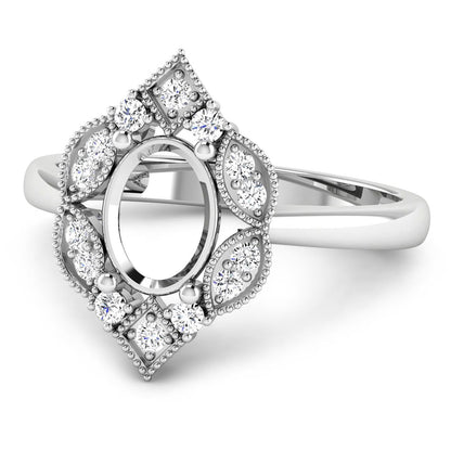 0.20 Carat Genuine White Diamond 14K White Gold Semi Mount Ring - holds 8x6mm Oval Gemstone Bids.com