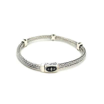Woven Rope Bracelet with Black Sapphire X Accents in Sterling Silver Bids.com