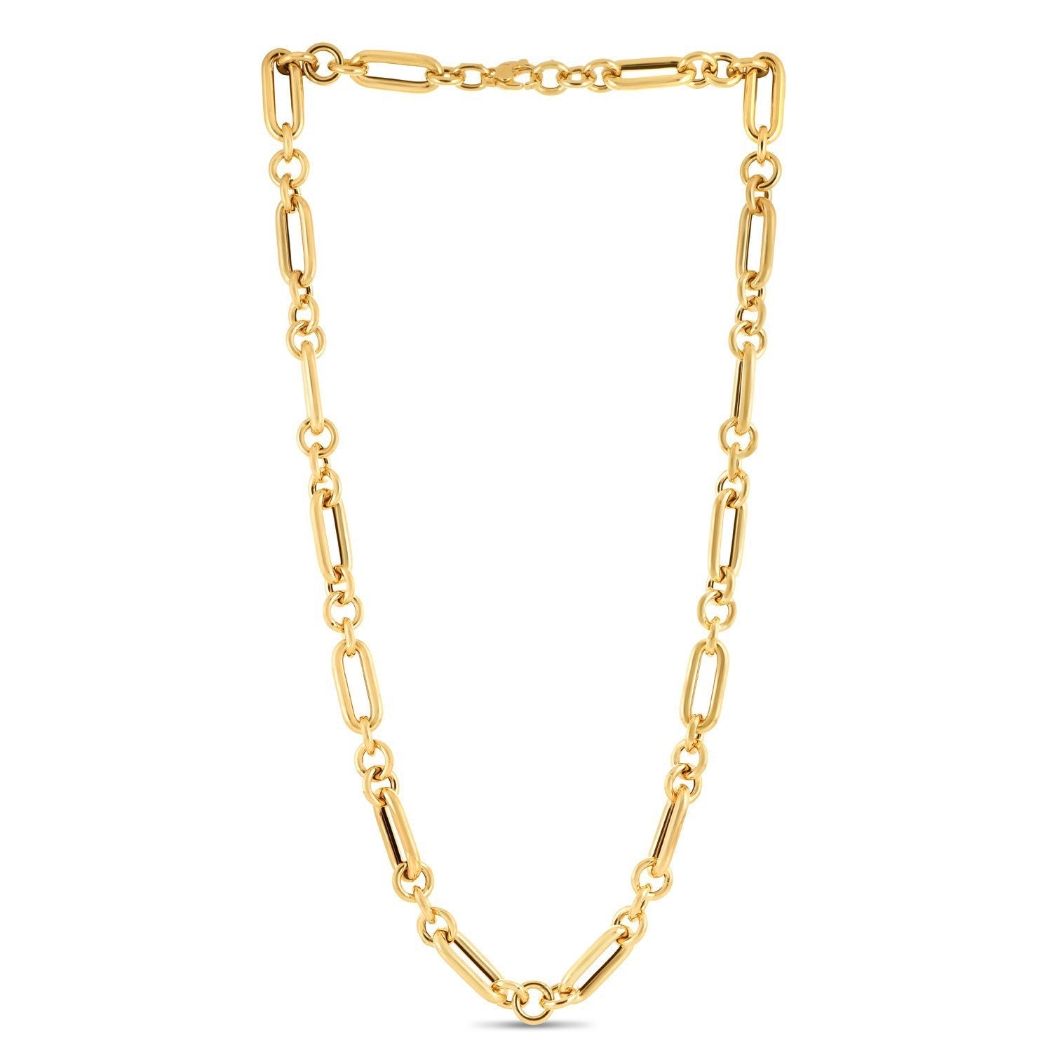 14k Yellow Gold Italian Alternating Paperclip Round Links Chain Necklace Bids.com