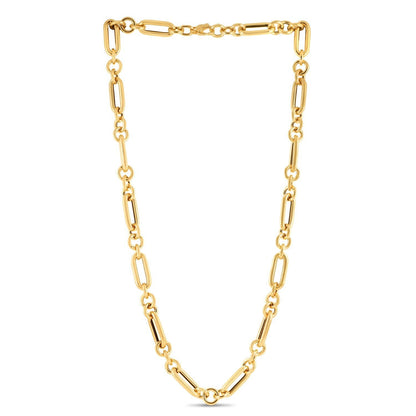14k Yellow Gold Italian Alternating Paperclip Round Links Chain Necklace Bids.com