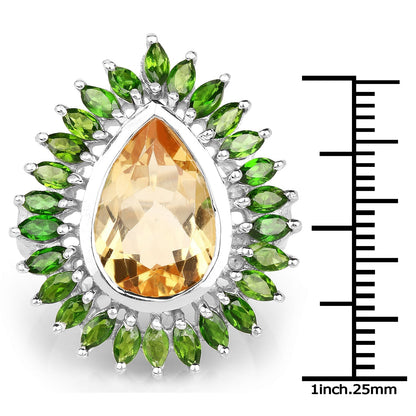 7.02 Carat Genuine Citrine and Chrome Diopside .925 Sterling Silver Ring Bids.com