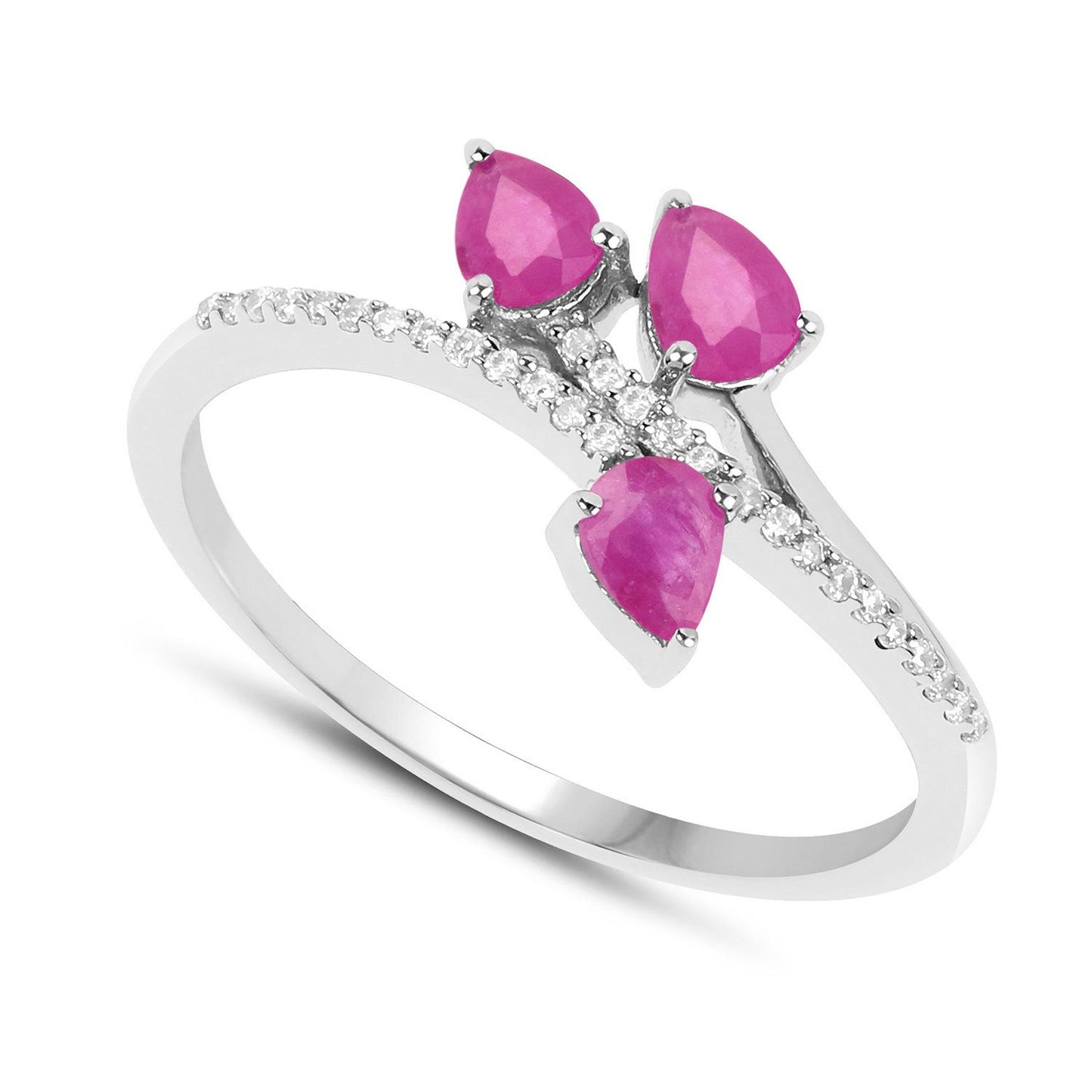 0.68 Carat Genuine Ruby and White Diamond 14K White Gold Ring Bids.com