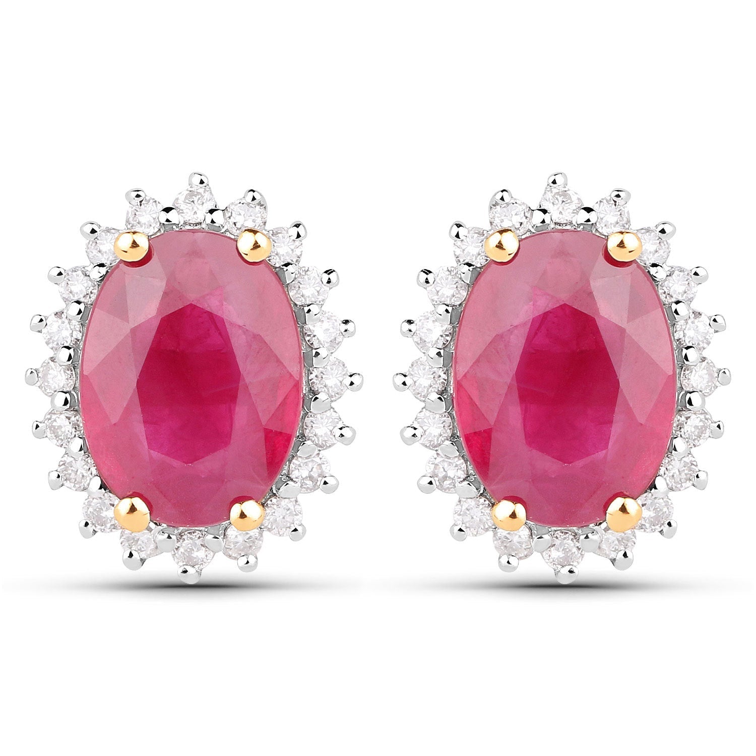 3.14 Carat Genuine Ruby and White Diamond 14K Yellow Gold Earrings Bids.com