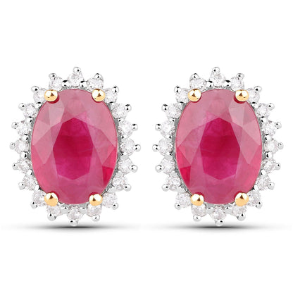 3.14 Carat Genuine Ruby and White Diamond 14K Yellow Gold Earrings Bids.com