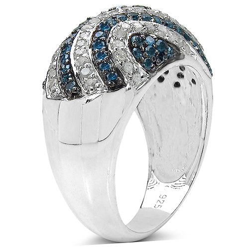 1.34 Carat Genuine Blue Diamond & White Diamond .925 Sterling Silver Ring Bids.com