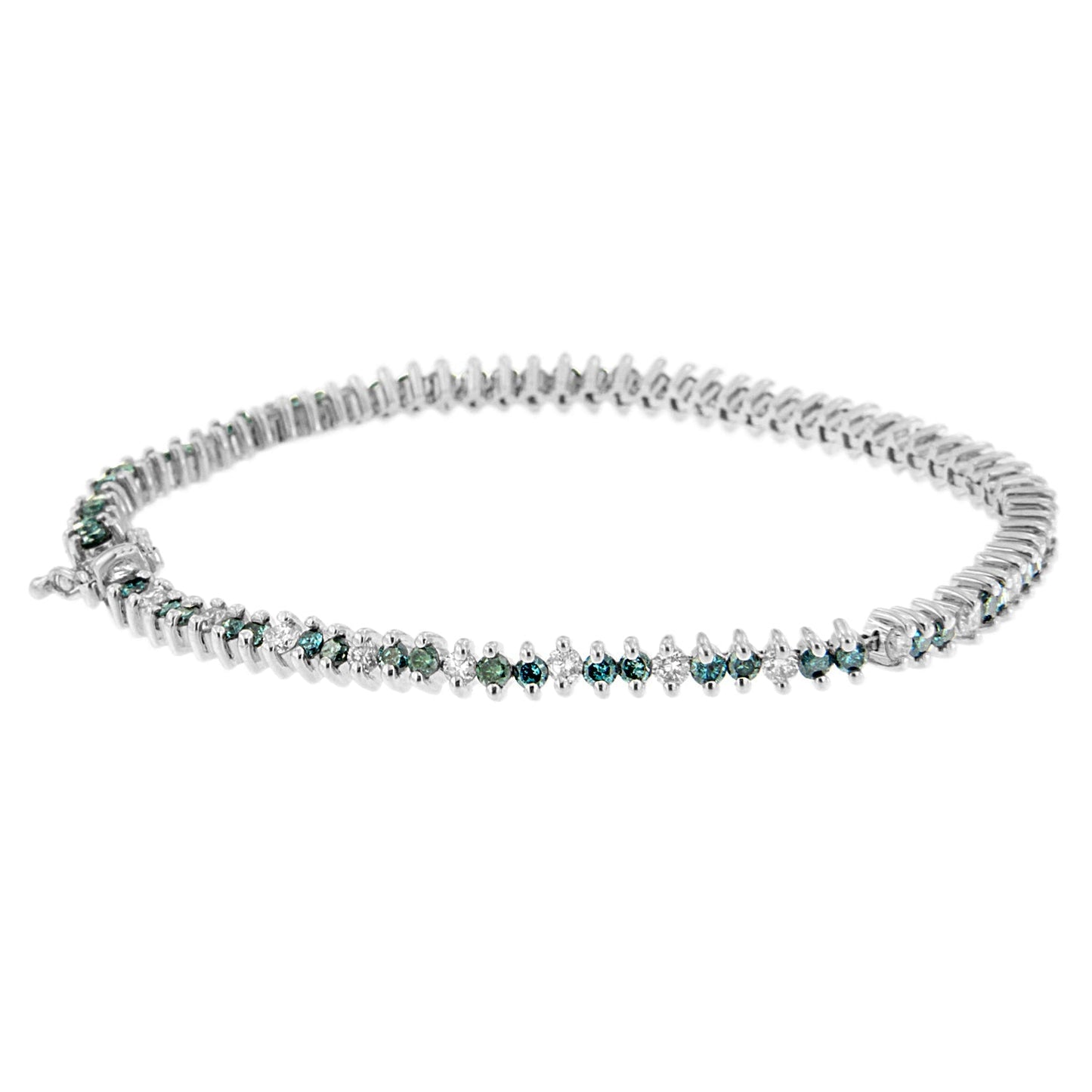 14K White Gold Round-Cut white and Blue Diamond Fashion Bracelet (3.70 cttw, H-I Color, SI1-SI2 Clarity) Bids.com