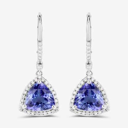 4.61 Carat Genuine Tanzanite and White Diamond 14K White Gold Earrings Bids.com