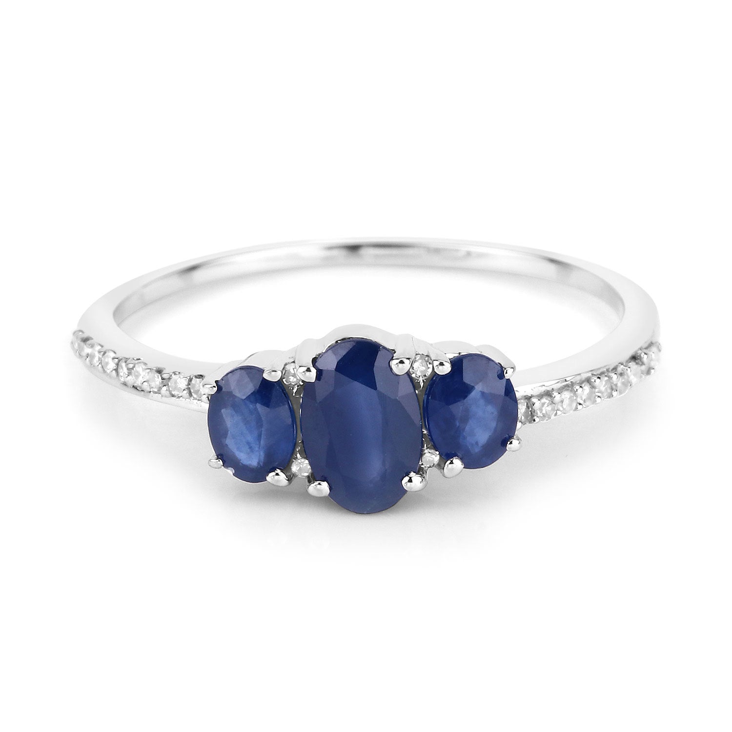 0.98 Carat Genuine Blue Sapphire and White Diamond 14K White Gold Ring Bids.com