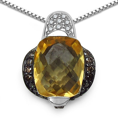 2.91 Carat Genuine Citrine, Champagne Diamond & White Diamond .925 Sterling Silver Pendant Bids.com