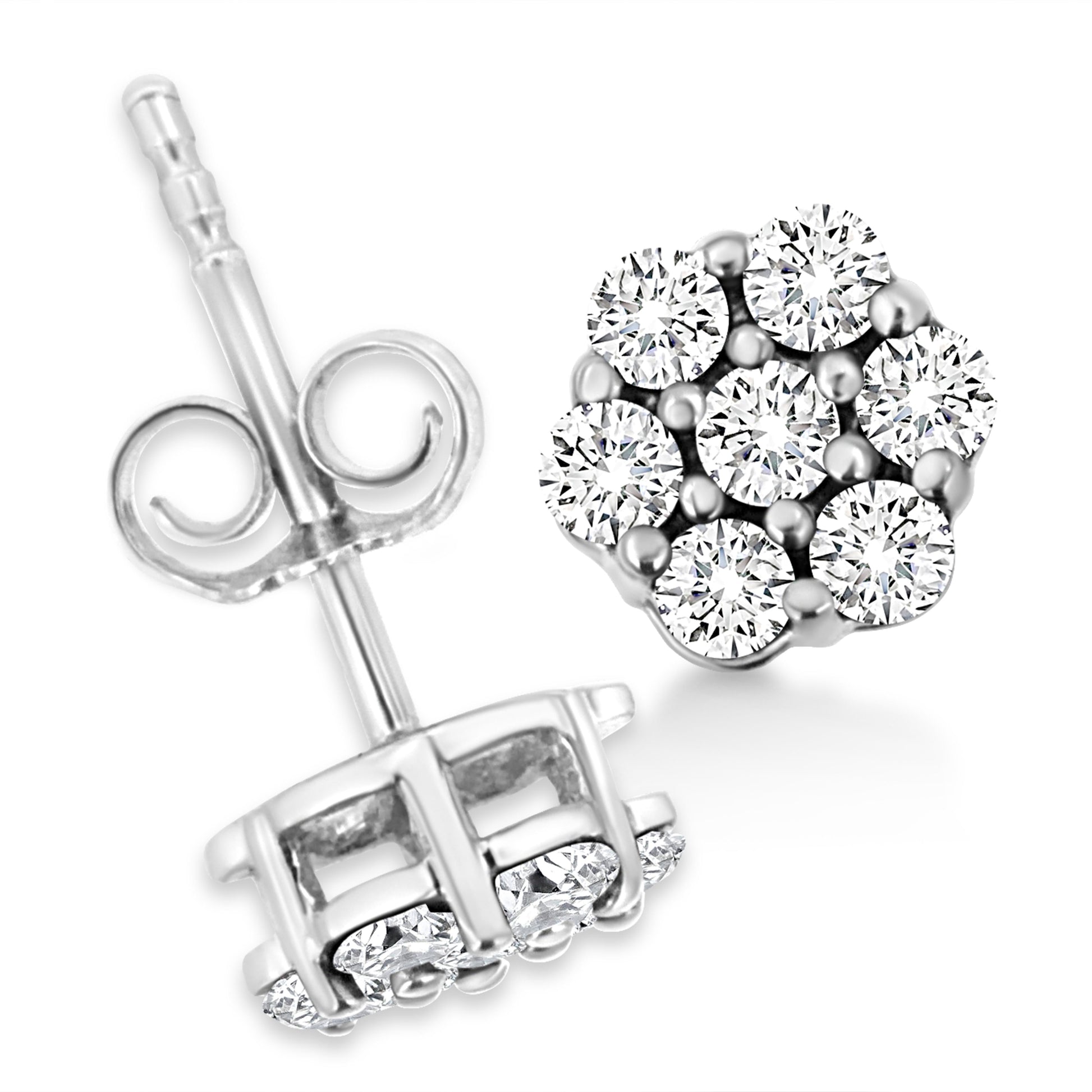 14K White Gold 1/2 Cttw Prong Set Round-Cut Diamond Flower Stud Earring (H-I Color, I1-I2 Clarity) Bids.com