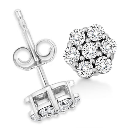 14K White Gold 1/2 Cttw Prong Set Round-Cut Diamond Flower Stud Earring (H-I Color, I1-I2 Clarity) Bids.com