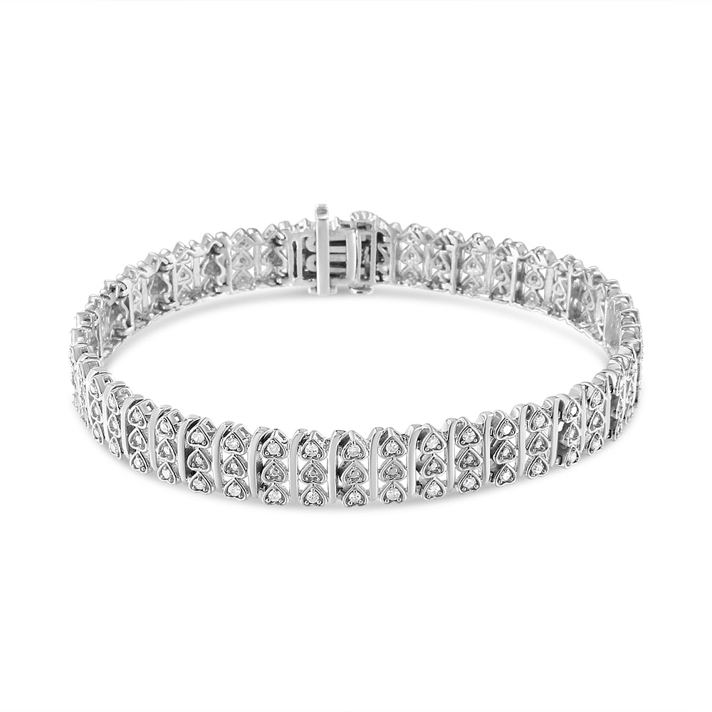 .925 Sterling Silver 1.00 Cttw Diamond Multi Row Heart Link Bracelet (H-I Color, I1-I2 Clarity) - 7.25" Inches Bids.com