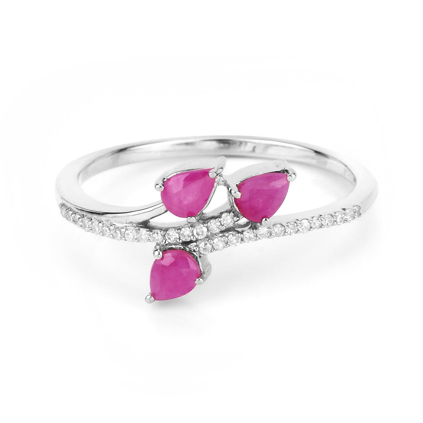 0.68 Carat Genuine Ruby and White Diamond 14K White Gold Ring Bids.com