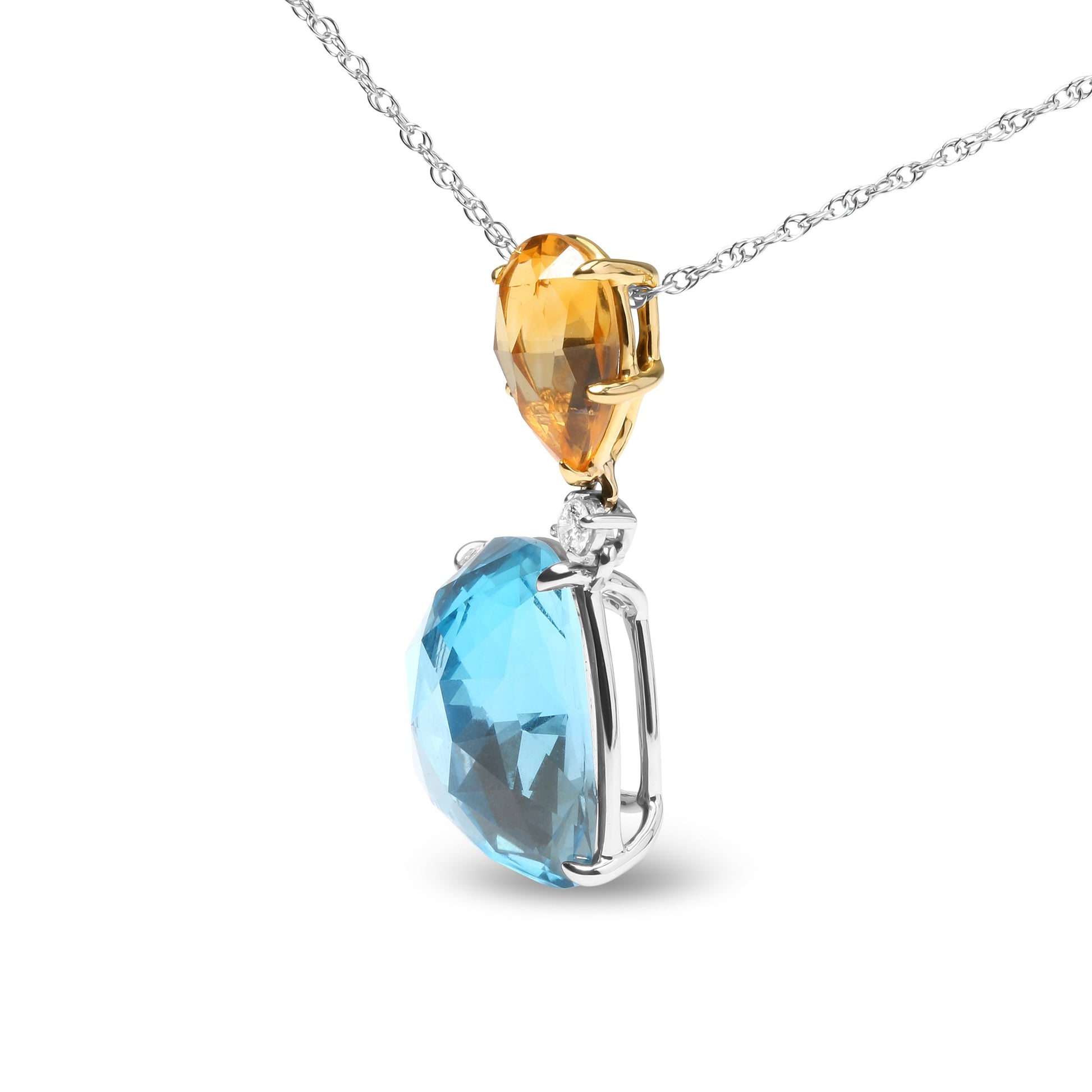 18K White and Yellow Gold Diamond Accent and Yellow Citrine and Sky Blue Topaz Gemstone Dangle Drop 18" Pendant Necklace (G-H Color, SI1-SI2 Clarity) Bids.com