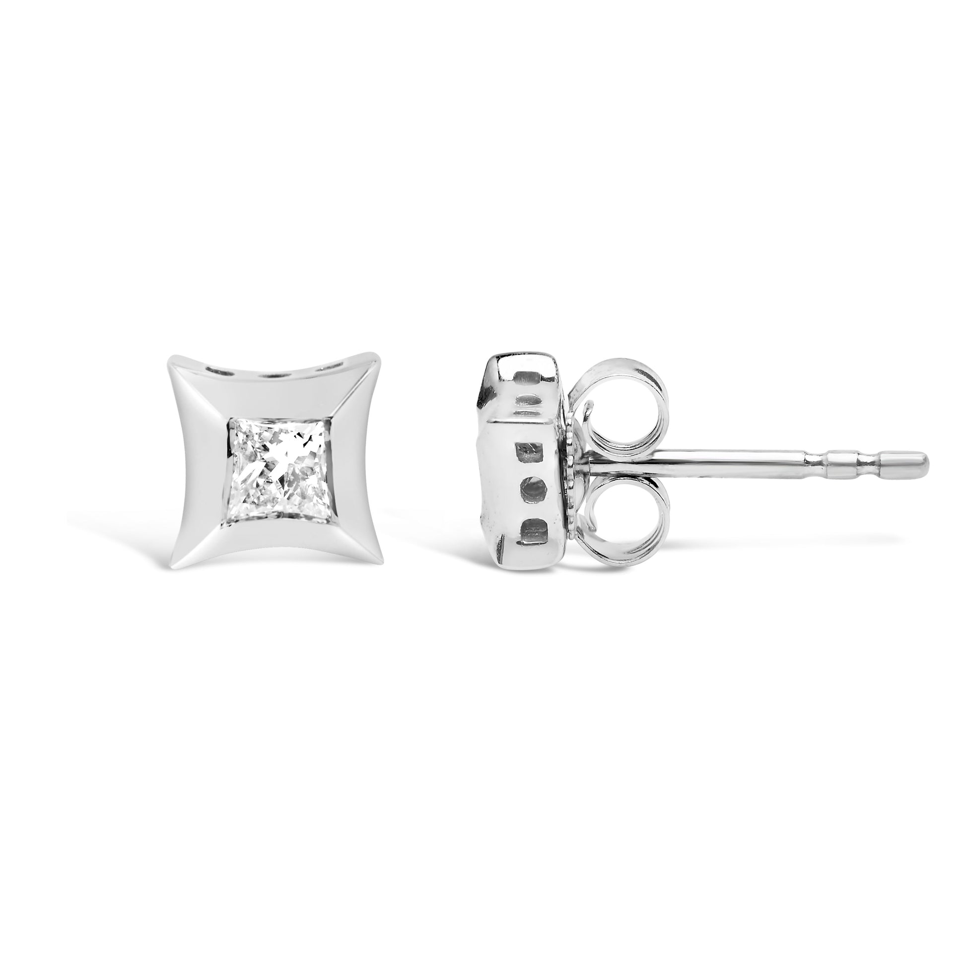 10K White Gold 1/5 Cttw Invisible Set Princess-Cut Diamond Stud Earrings (H-I Color, SI2-I1 Clarity) Bids.com