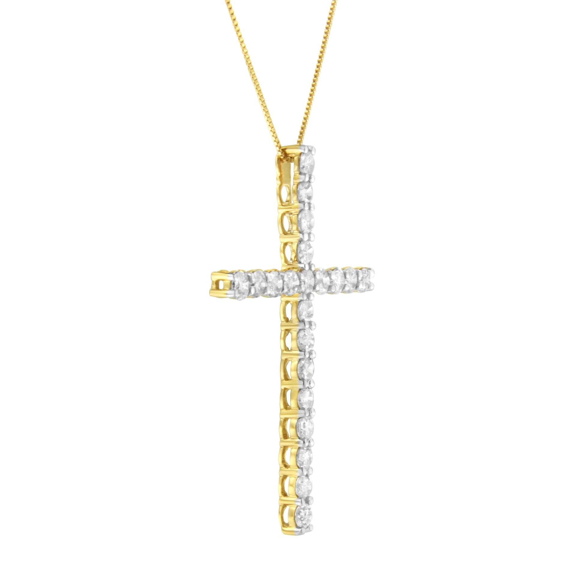 10K Yellow Gold Plated .925 Sterling Silver 4.0 Cttw Round Cut Diamond Cross Pendant Necklace (J-K Color, I1-I2 Clarity) - 18" Bids.com