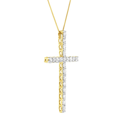 10K Yellow Gold Plated .925 Sterling Silver 4.0 Cttw Round Cut Diamond Cross Pendant Necklace (J-K Color, I1-I2 Clarity) - 18" Bids.com