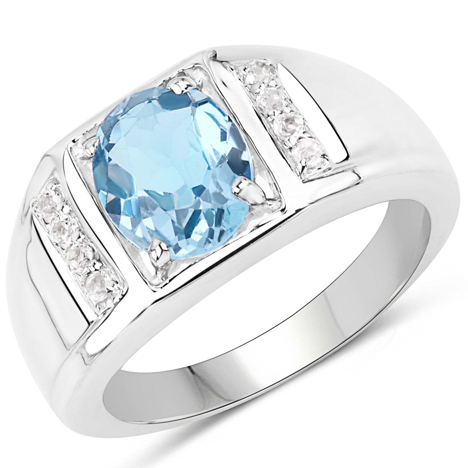 2.18 Carat Genuine London Blue Topaz and White Topaz .925 Sterling Silver Ring Bids.com