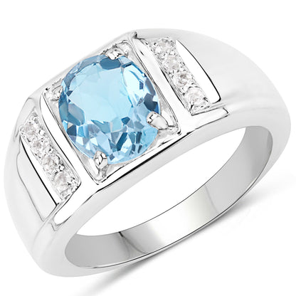 2.18 Carat Genuine London Blue Topaz and White Topaz .925 Sterling Silver Ring Bids.com