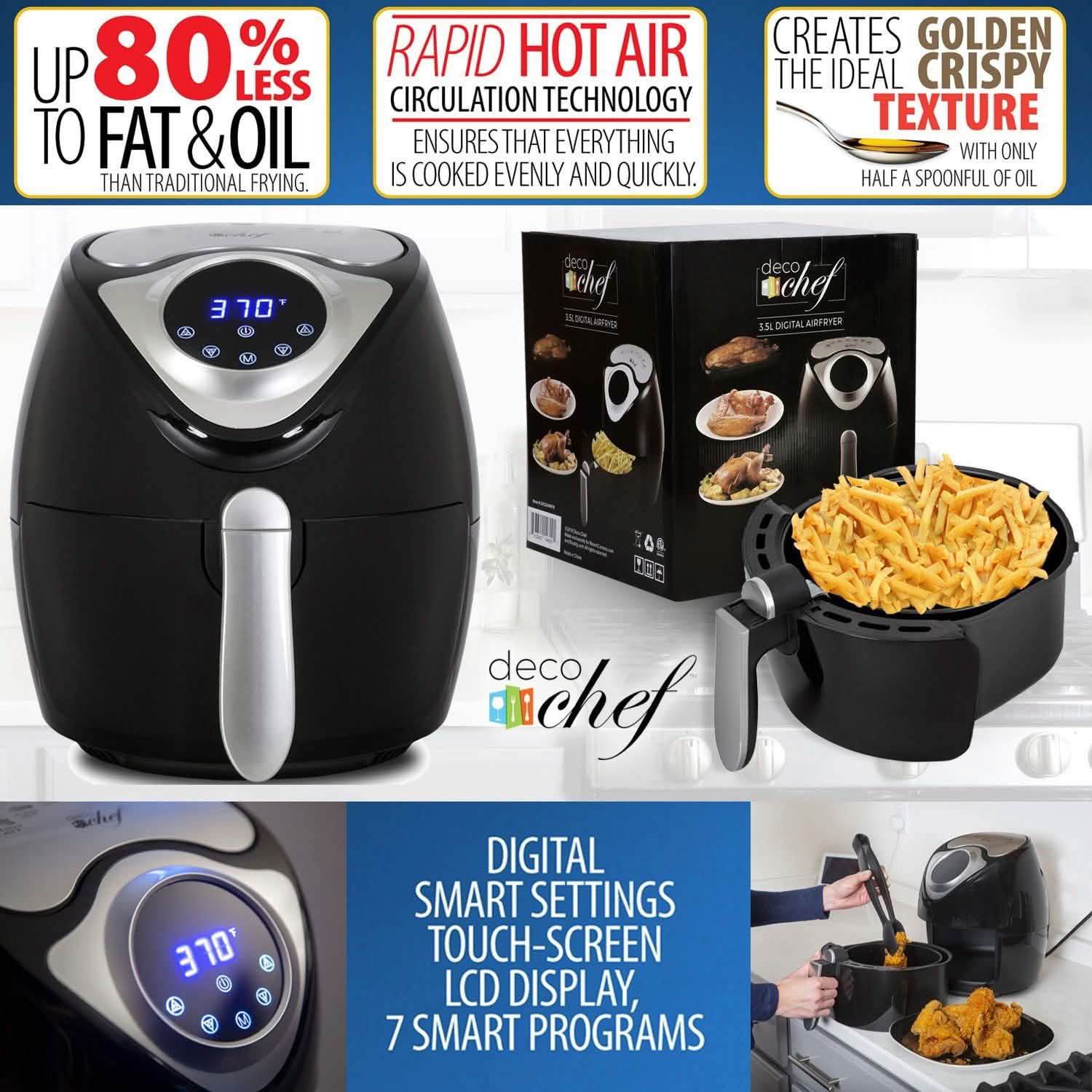 Deco Chef 3.7QT Electric Oil-Free Digital Air Fryer for Healthy Frying DailySale