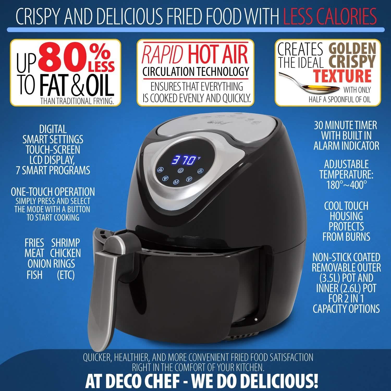 Deco Chef 3.7QT Electric Oil-Free Digital Air Fryer for Healthy Frying DailySale
