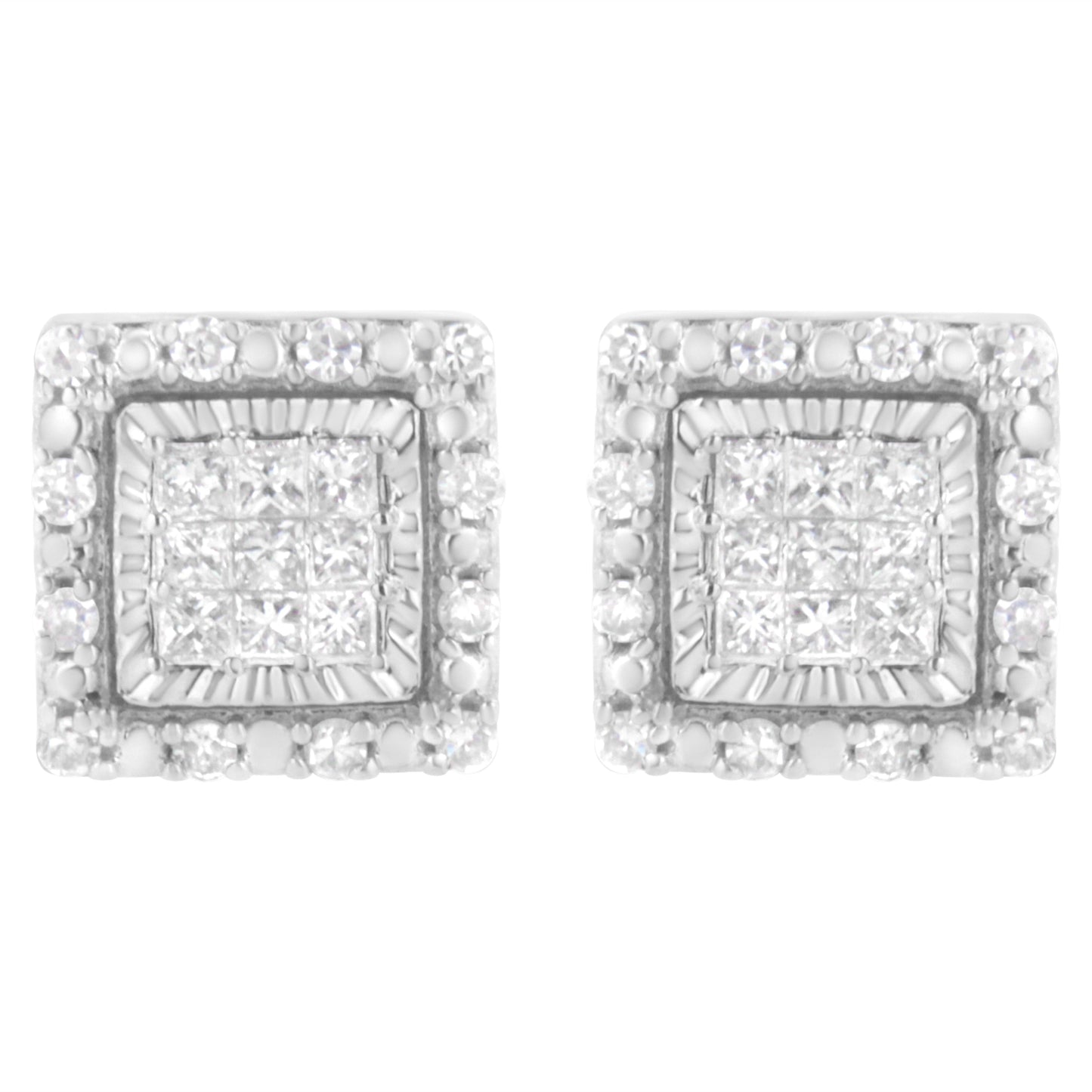 10K White Gold 1/2 cttw Invisible Set Princess-Cut Diamond Square Stud Earring (I-J Color, I1-I2 Clarity) Bids.com