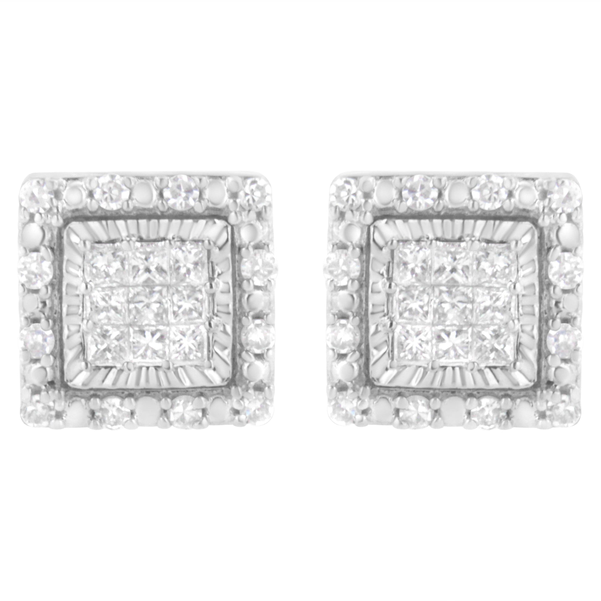 10K White Gold 1/2 cttw Invisible Set Princess-Cut Diamond Square Stud Earring (I-J Color, I1-I2 Clarity) Bids.com