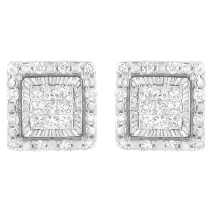 10K White Gold 1/2 cttw Invisible Set Princess-Cut Diamond Square Stud Earring (I-J Color, I1-I2 Clarity) Bids.com