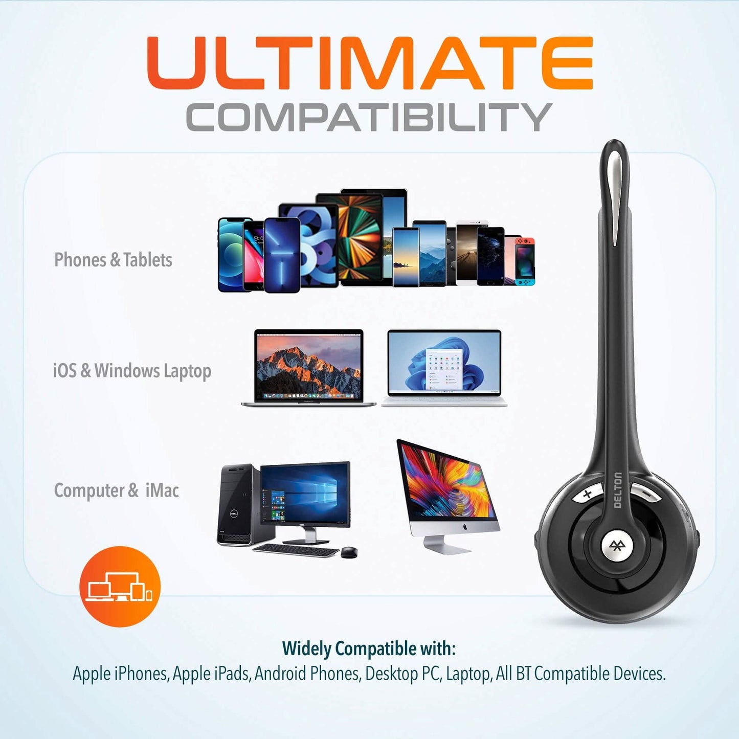 Delton 10X Bluetooth Computer Headset, Over the Head Single Ear Wireless Headset DailySale
