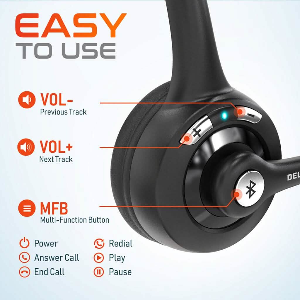 Delton 10X Bluetooth Computer Headset, Over the Head Single Ear Wireless Headset DailySale