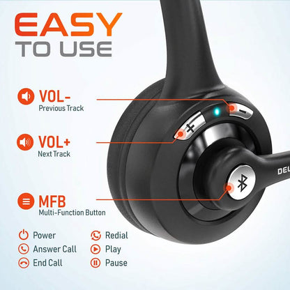 Delton 10X Bluetooth Computer Headset, Over the Head Single Ear Wireless Headset DailySale