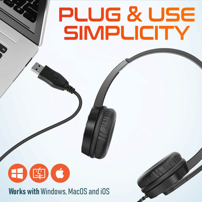 Delton 12Y USB Computer Headset with Microphone Noise Isolating Headphones In-Line Volume Control DailySale