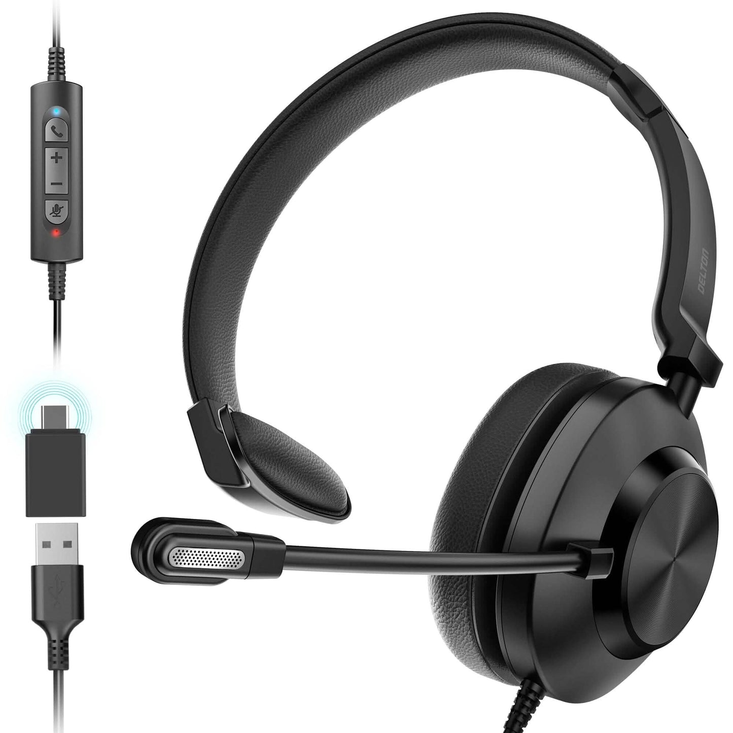 Delton 30Y Professional Wired Mono Computer Headset with Dual Noise Canceling Microphone DailySale