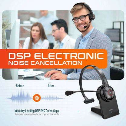 Delton 50X Wireless Bluetooth Computer Headset with Charging Dock Mono On-Ear Headphone DailySale