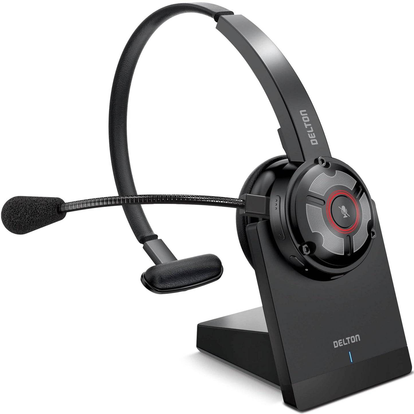 Delton 50X Wireless Bluetooth Computer Headset with Charging Dock Mono On-Ear Headphone DailySale