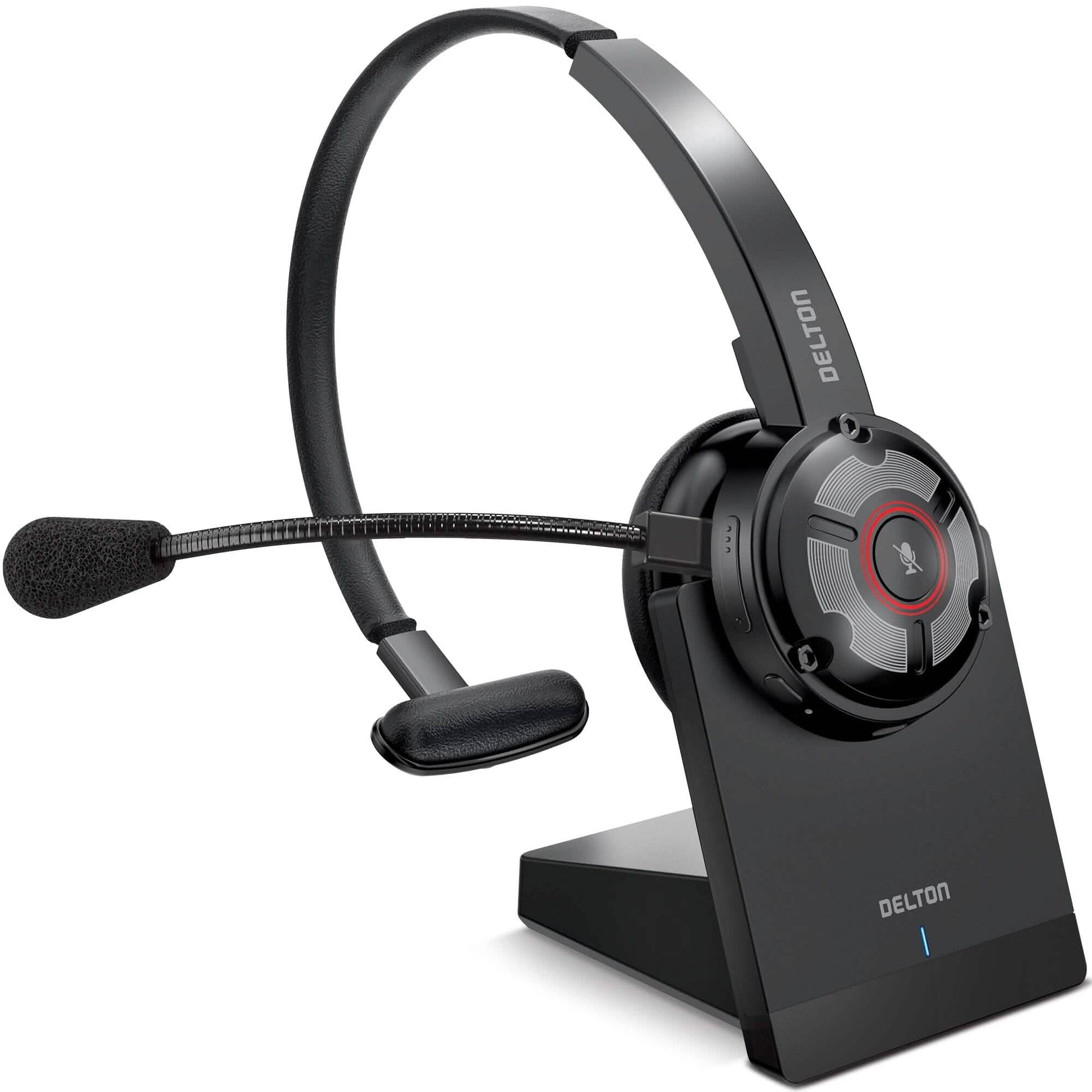 Delton 50X Wireless Bluetooth Computer Headset with Charging Dock Mono On-Ear Headphone DailySale