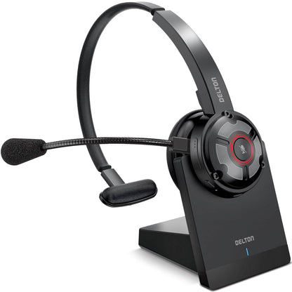 Delton 50X Wireless Bluetooth Computer Headset with Charging Dock Mono On-Ear Headphone DailySale