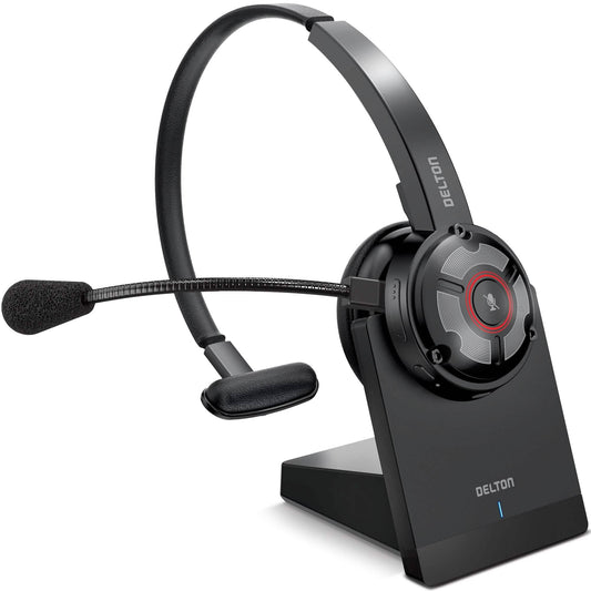 Delton 50X Wireless Bluetooth Computer Headset with Charging Dock Mono On-Ear Headphone DailySale