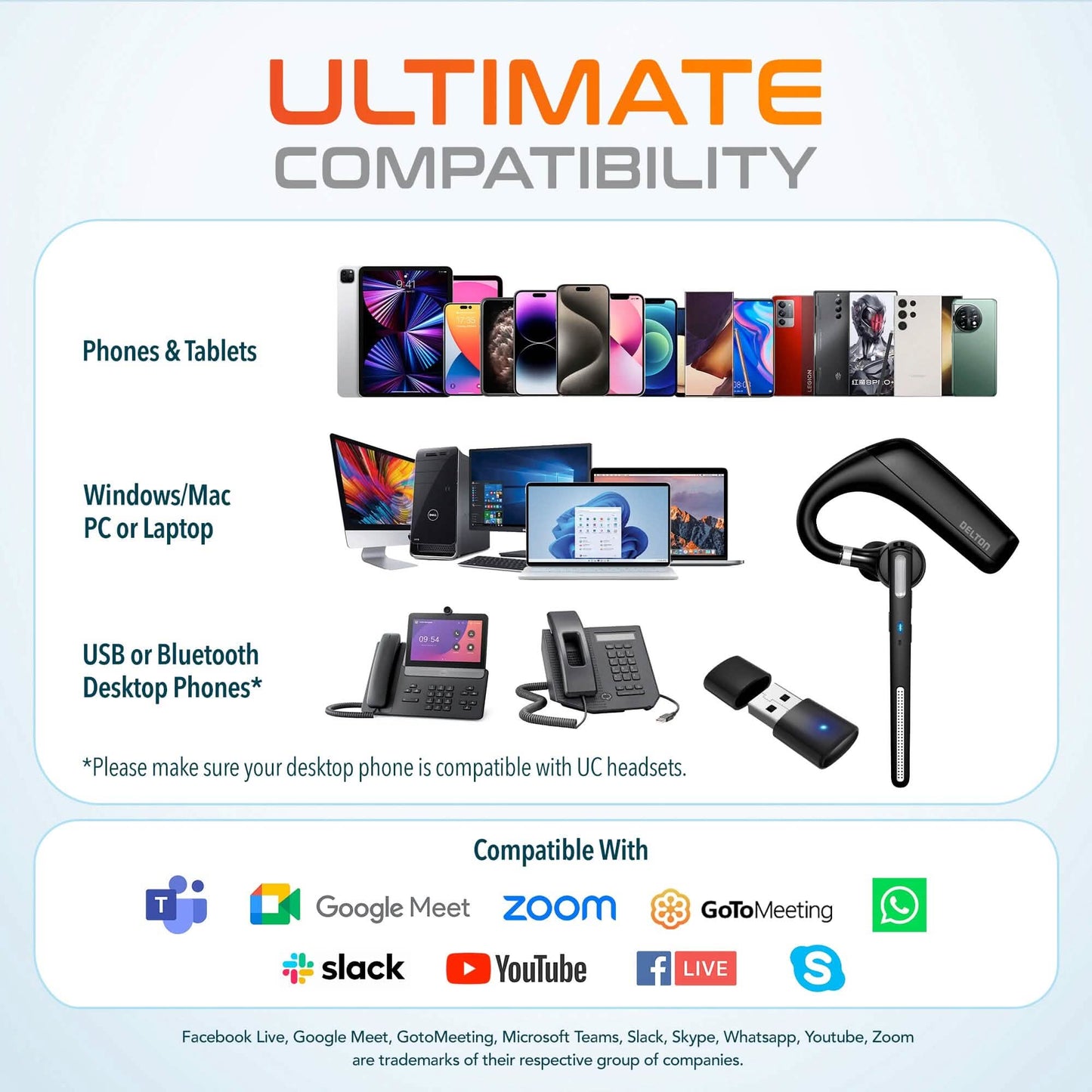 Delton 90X Ultralight Bluetooth Headset with Noise Cancelling Computer Headphone/ Earpiece with Charging Case DailySale