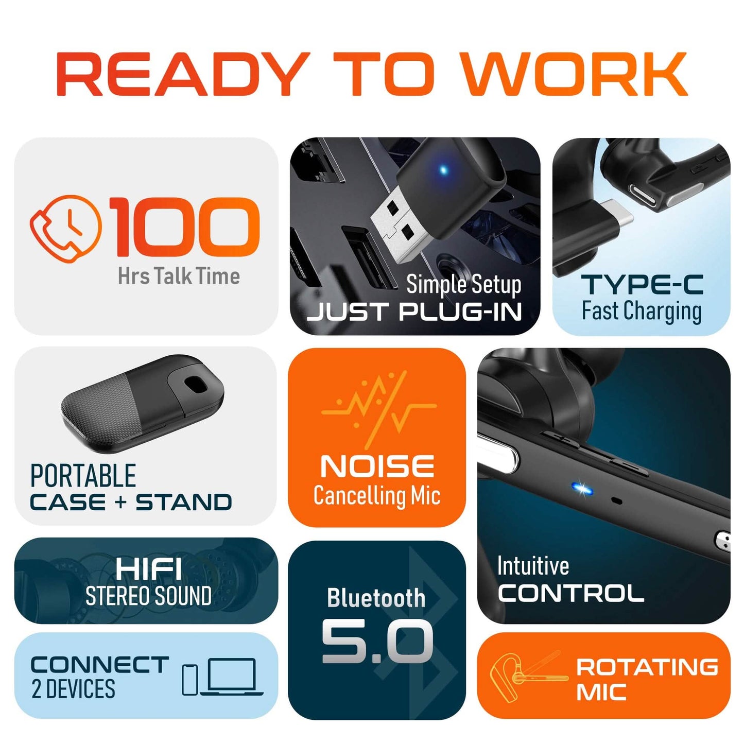 Delton 90X Ultralight Bluetooth Headset with Noise Cancelling Computer Headphone/ Earpiece with Charging Case DailySale