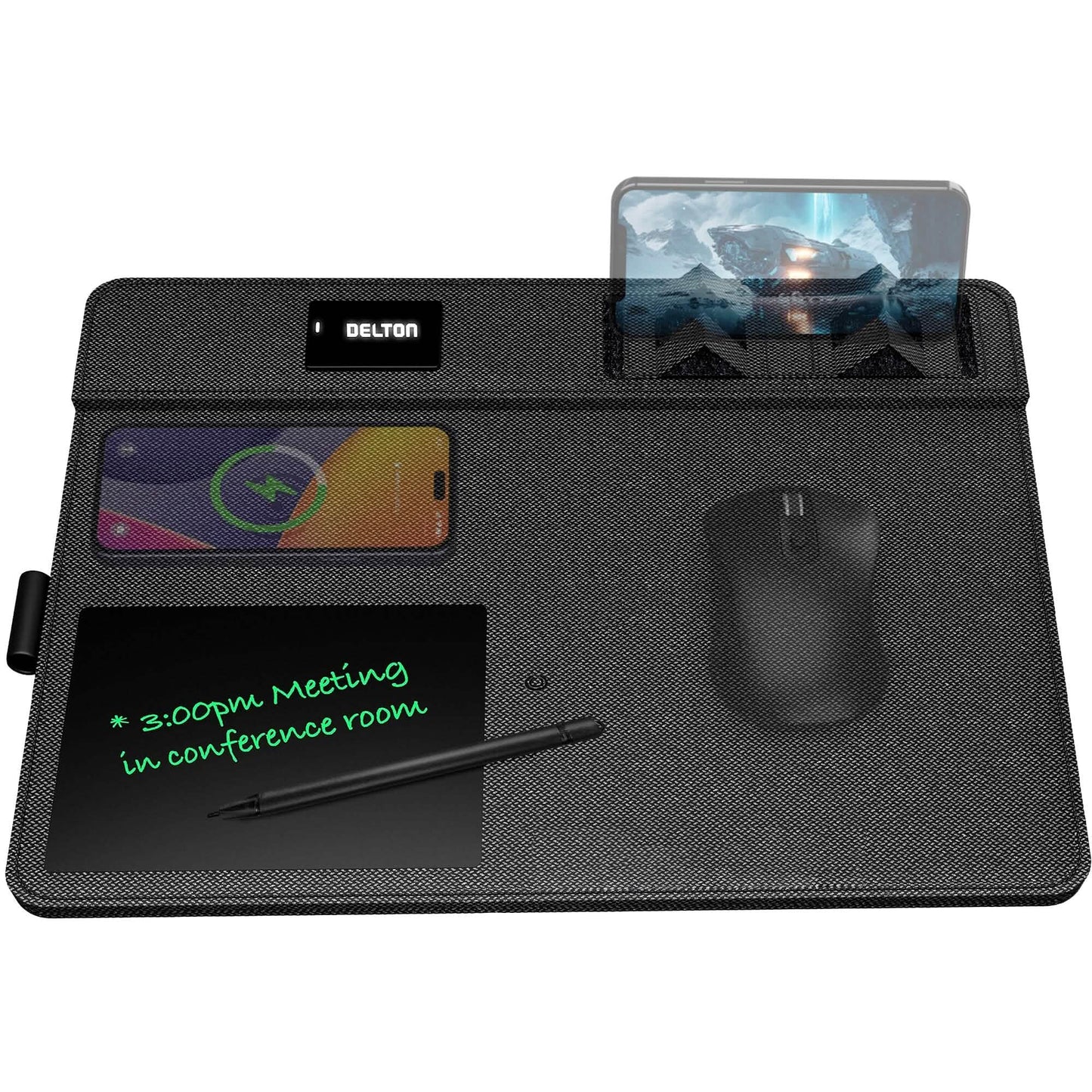 Delton D101 Wireless Charging Mouse Pad with Foldable Phone Stand & Writing Pad, Non-Slip Desk Mouse Mat 15W Wireless Charging Pad Qi Enabled Devices DailySale