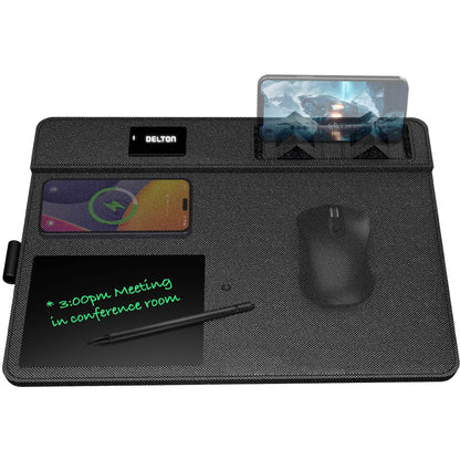Delton D101 Wireless Charging Mouse Pad with Foldable Phone Stand & Writing Pad, Non-Slip Desk Mouse Mat 15W Wireless Charging Pad Qi Enabled Devices DailySale
