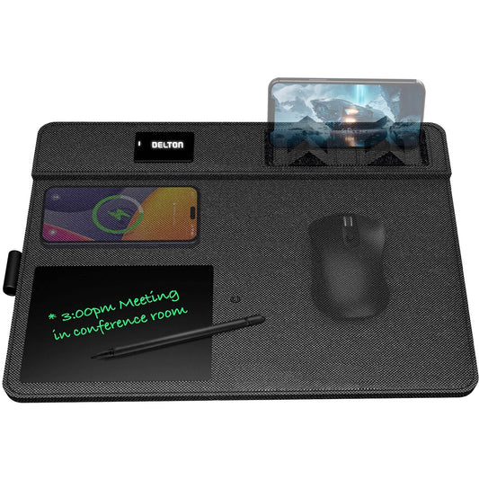 Delton D101 Wireless Charging Mouse Pad with Foldable Phone Stand & Writing Pad, Non-Slip Desk Mouse Mat 15W Wireless Charging Pad Qi Enabled Devices DailySale