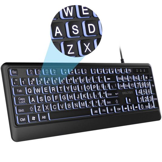 Delton KB20 Large Print USB Wired Lighted 104 Keys Keyboard DailySale