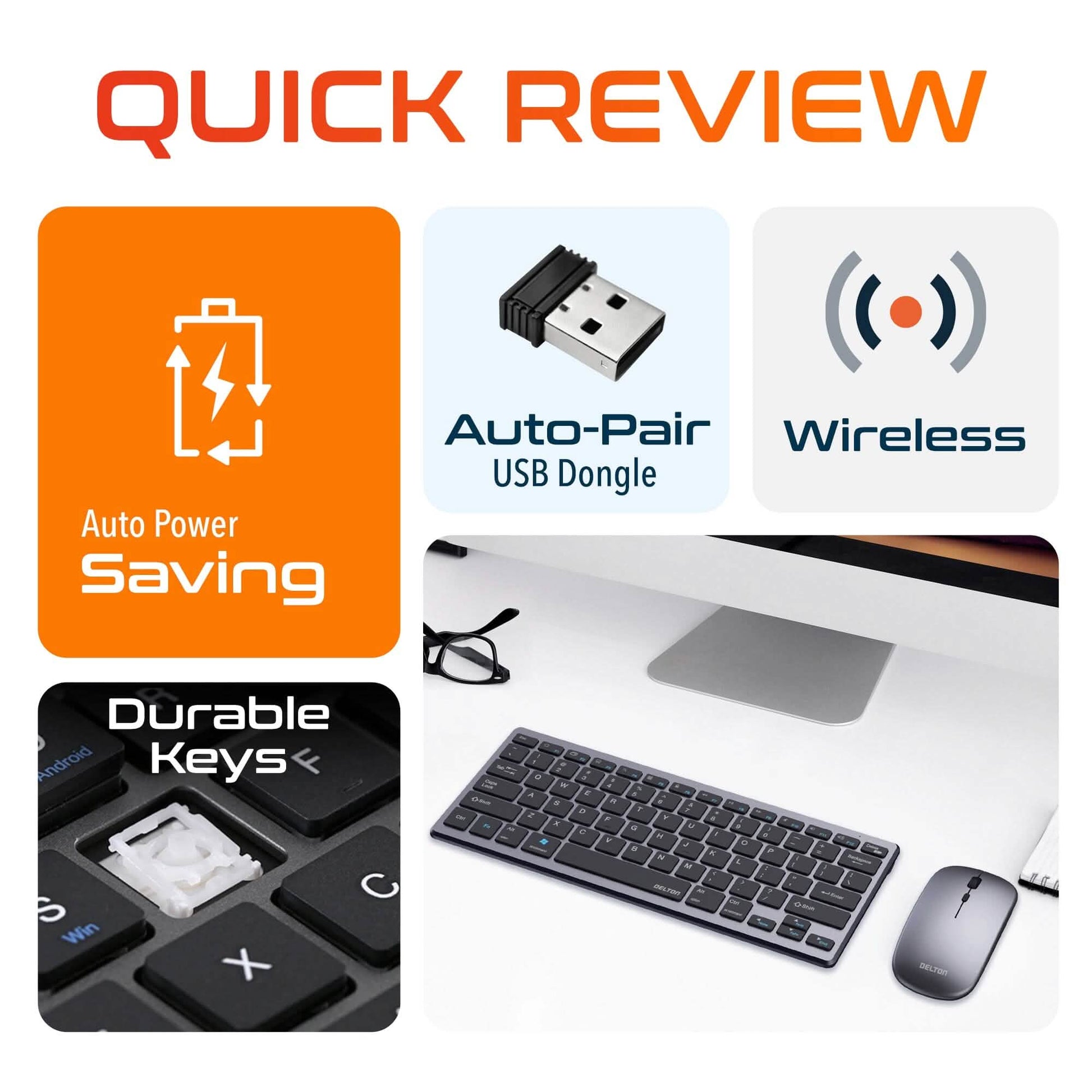 Delton N35 Wireless Keyboard and Mouse, Bluetooth Keyboard Mouse Combo Auto Pair USB Dongle DailySale