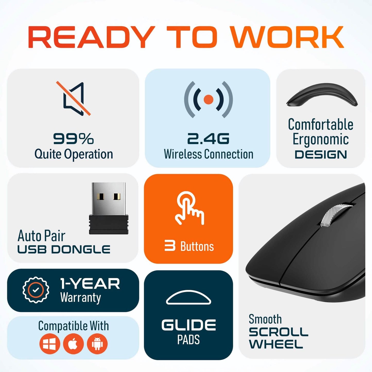 Delton S10 Curved Wireless Computer Mouse, USB Mouse, Battery Operated DailySale