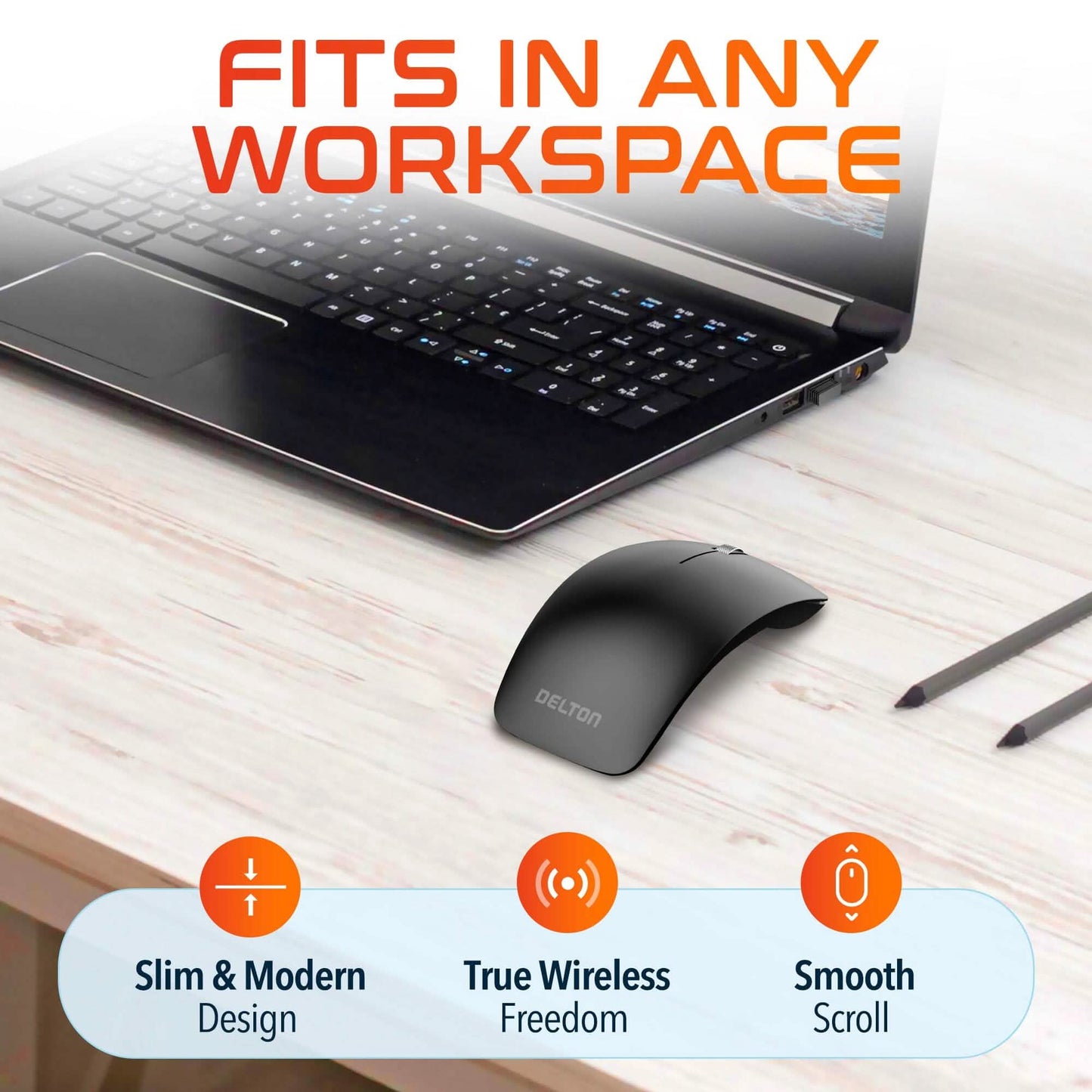 Delton S10 Curved Wireless Computer Mouse, USB Mouse, Battery Operated DailySale